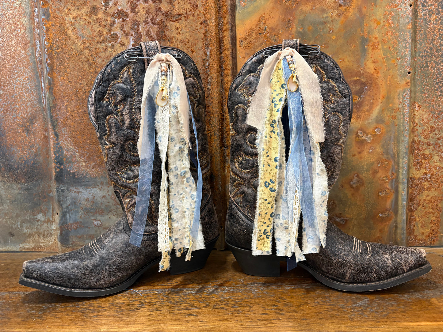 Cowboy Boot Ties Bows Dangles - Western Boho Cowgirl Handmade accessory -Keys in the Conch Shell