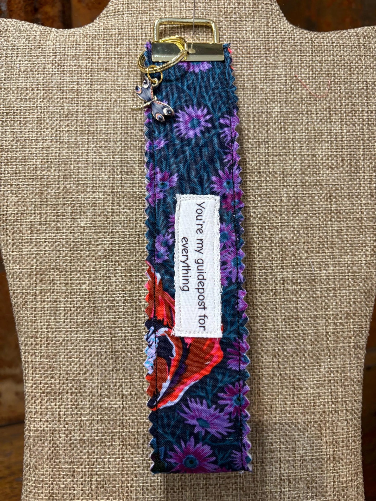 Homemade Homespun Fabric Gilmore Girls Themed Key Fob Keychain You're My Guidepost For Everything