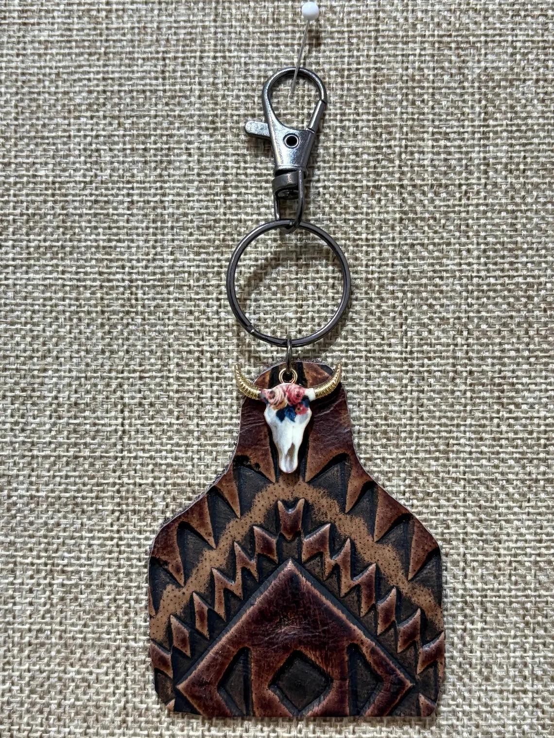 Handmade Genuine Leather Purse Backpack Charm Keychain Cow Tag Skull Charm