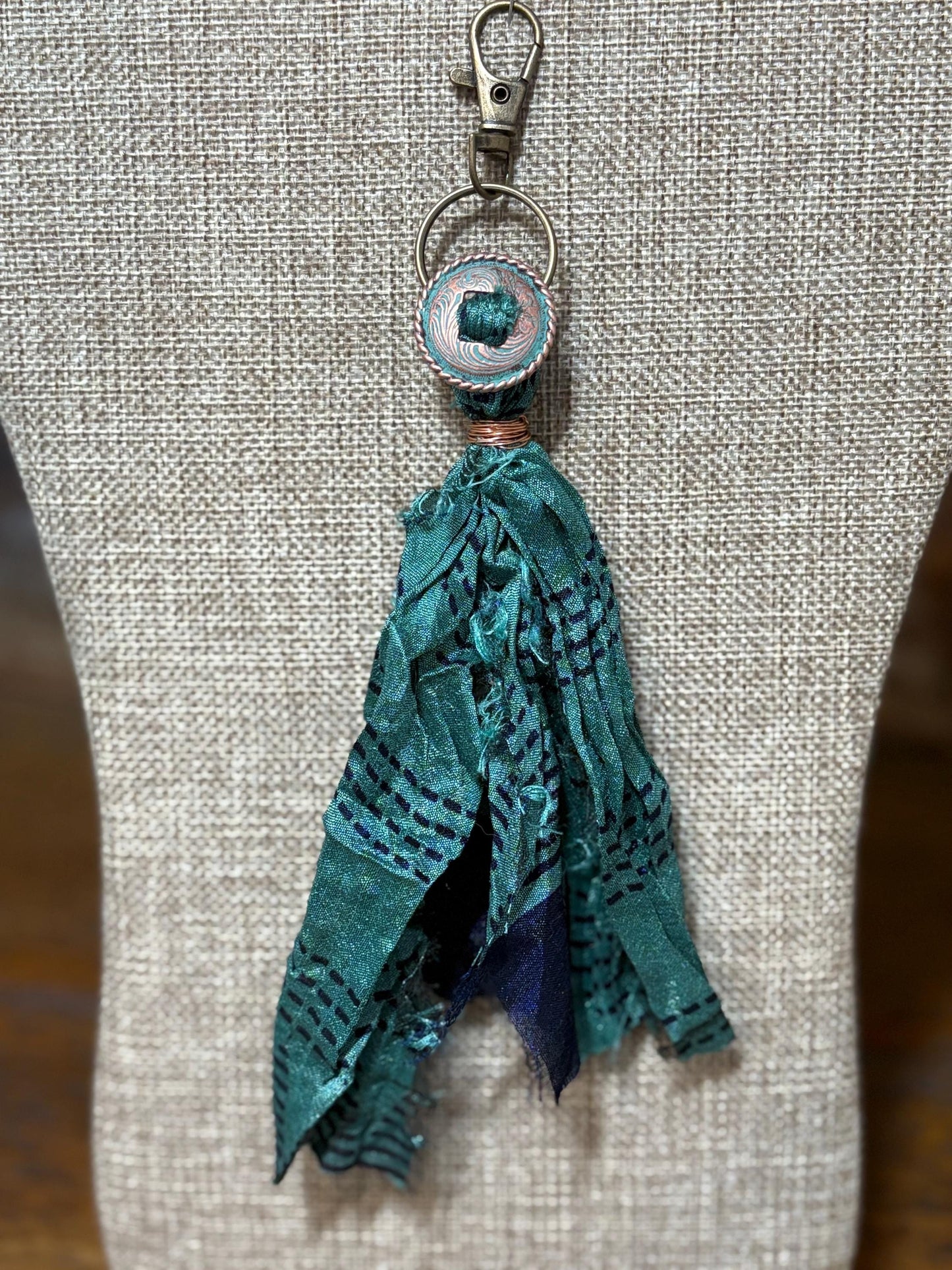 Handmade Concho Bandana Purse Backpack Charm Keychain Turquoise Fabric Concho