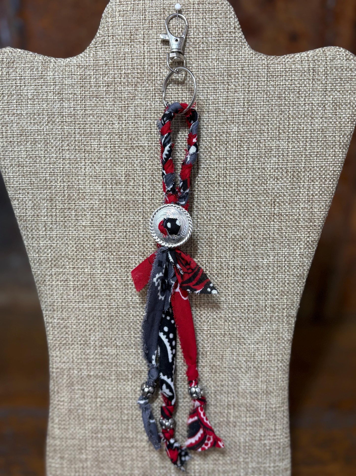 Handmade Concho Bandana Purse Backpack Charm Keychain Bandana Silver Concho