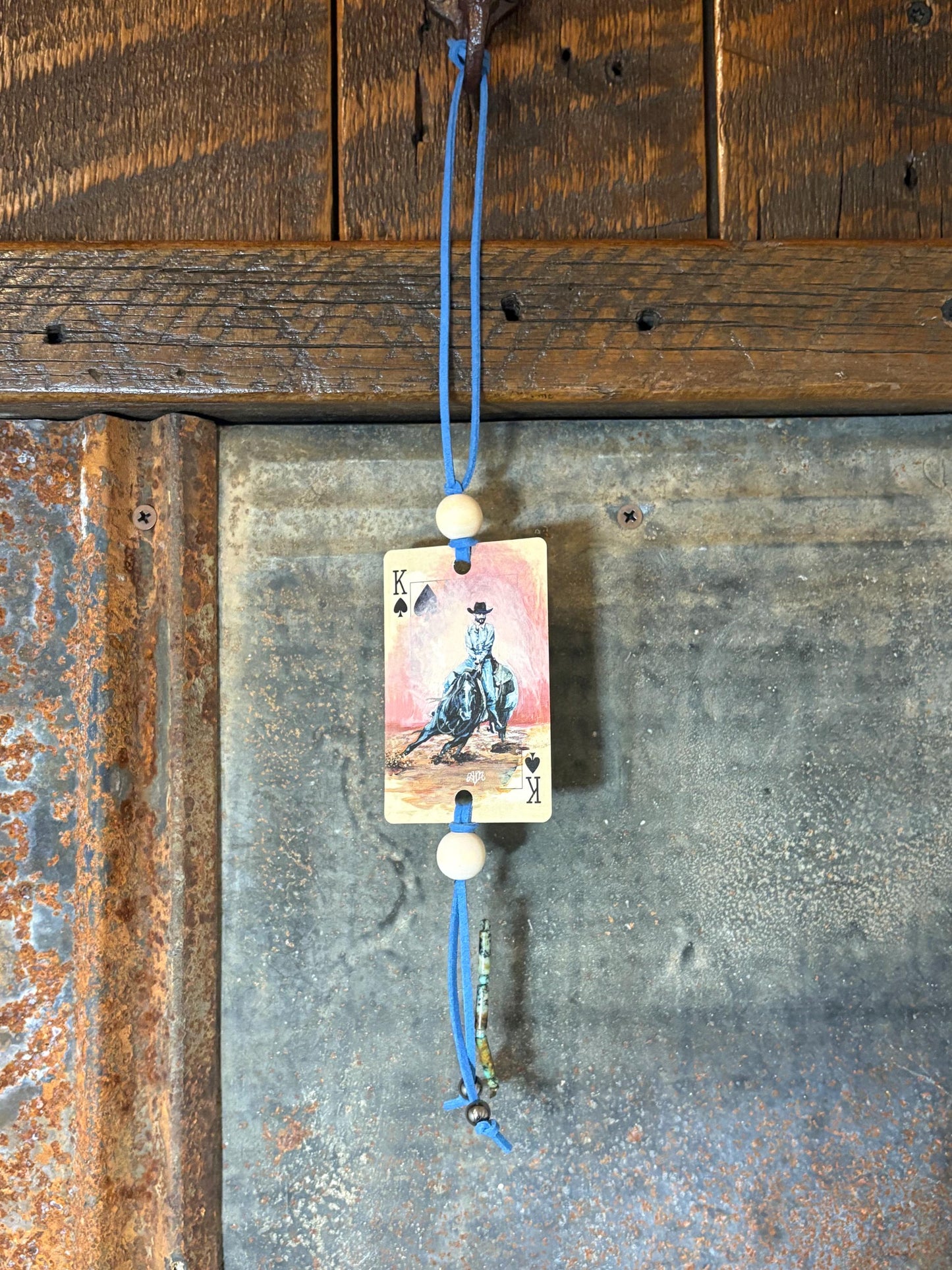 Handmade Car Rearview Mirror Charm: Western Boho Playing Card Tassel Cowboy On Horse
