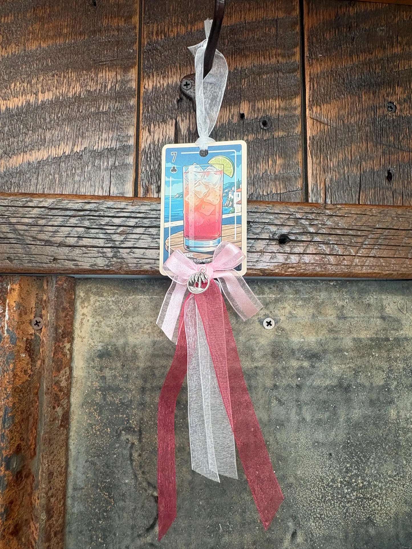 Upcycled Tropical Cocktail Playing Card Tassel Bookmark | Handmade Beaded Ribbon Charm