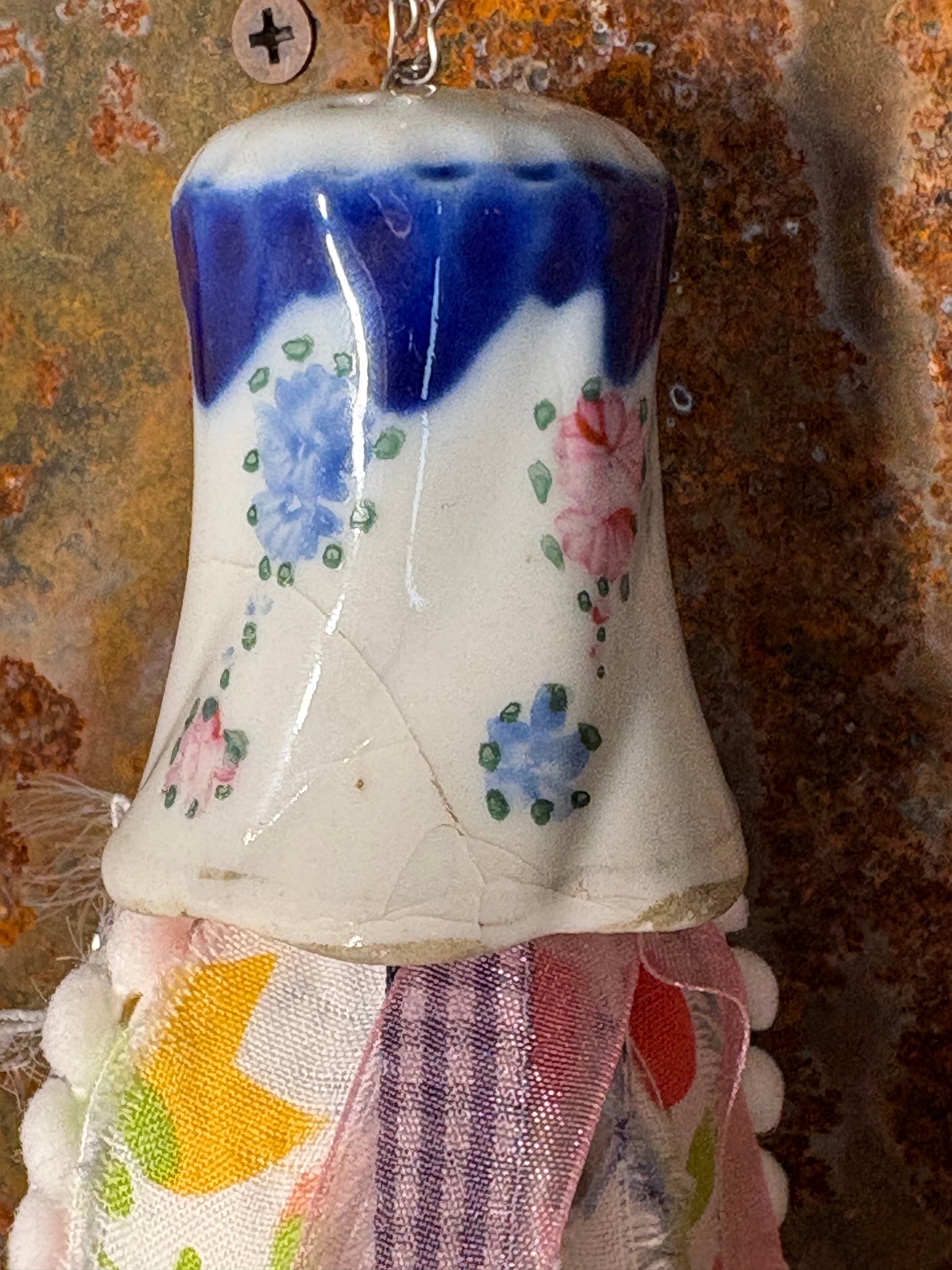 Vintage Blue Floral Salt Shaker Tassel