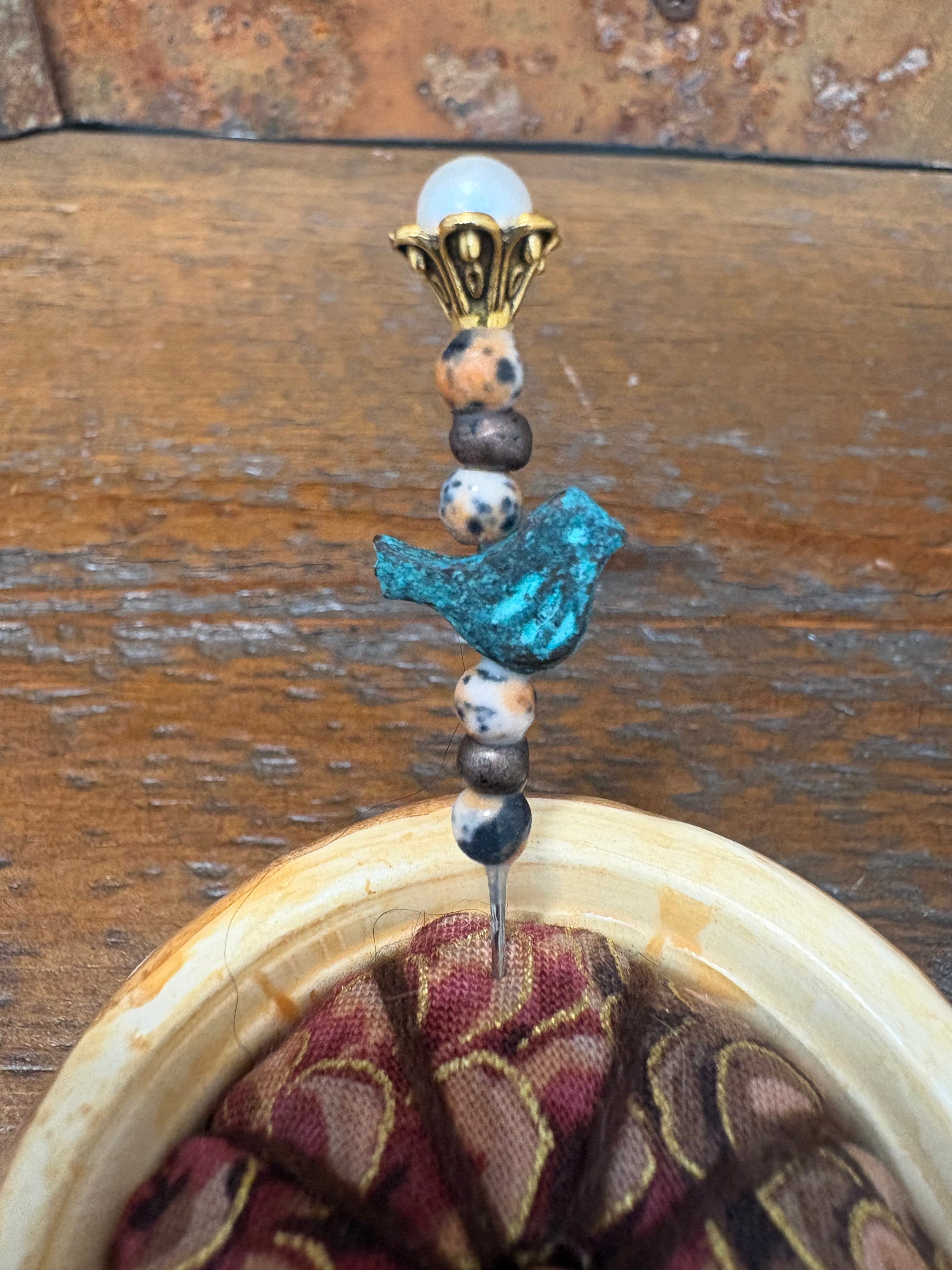 Handmade Egg Cup Pin Cushion – Decorative Mini Pincushion with Beaded Pin