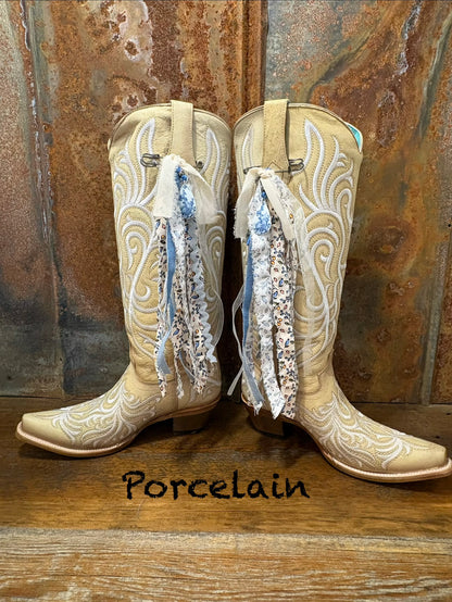Cowboy Boot Ties Bows Dangles - Western Boho Cowgirl Handmade accessory - Porcelain