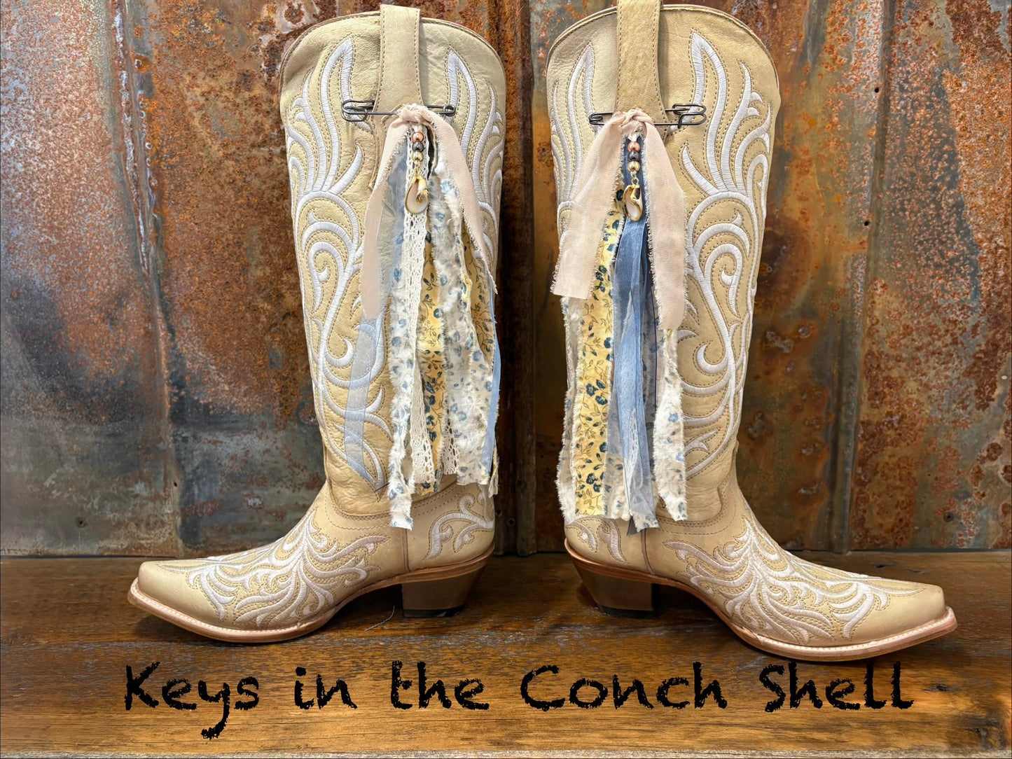 Cowboy Boot Ties Bows Dangles - Western Boho Cowgirl Handmade accessory -Keys in the Conch Shell
