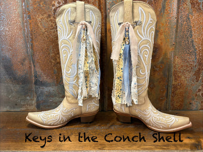 Cowboy Boot Ties Bows Dangles - Western Boho Cowgirl Handmade accessory -Keys in the Conch Shell
