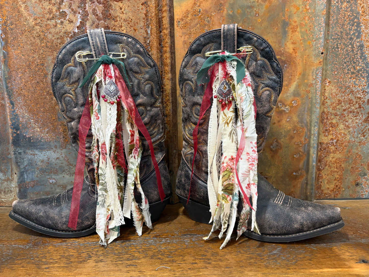 Cowboy Boot Ties Bows Dangles - Western Boho Cowgirl Handmade accessory - Flower Shop