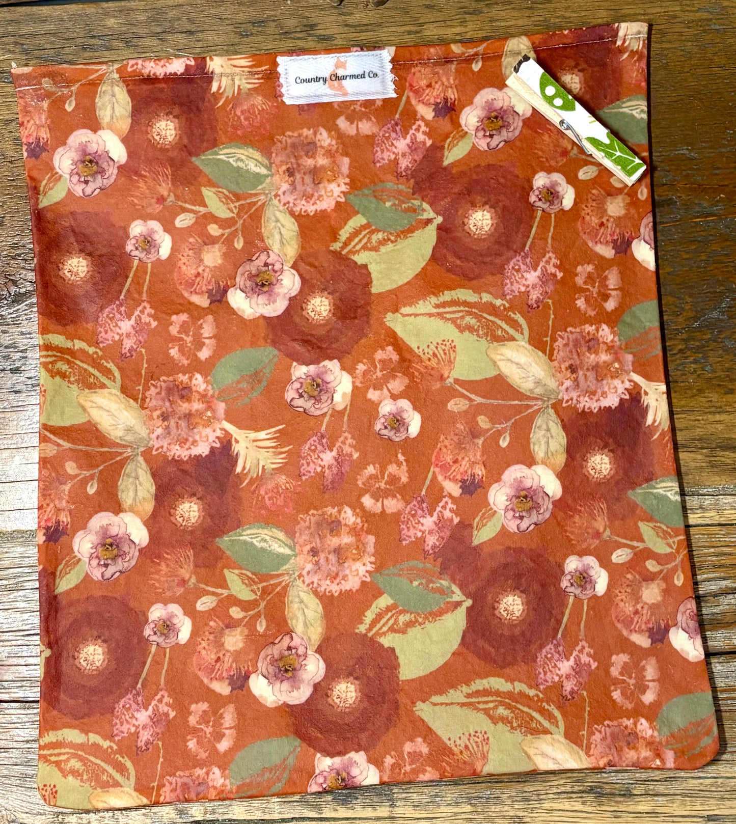 Handmade Organic Beeswax Bread Bag w/ Decorative Clothes Pin Clip – Reusable Eco Friendly