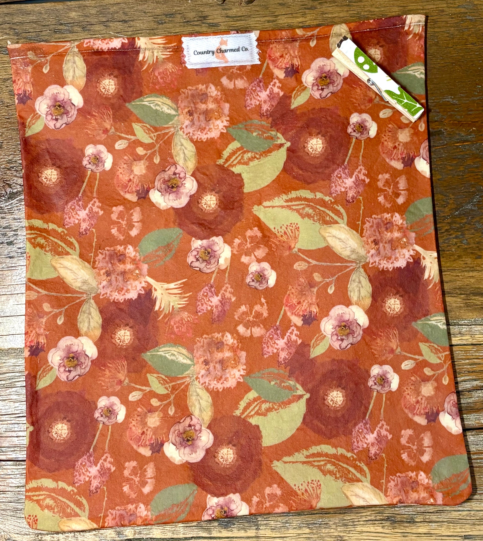 Handmade Organic Beeswax Bread Bag w/ Decorative Clothes Pin Clip – Reusable Eco Friendly