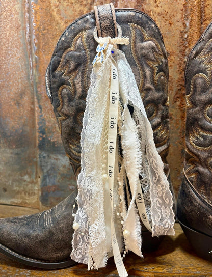 Wedding Cowboy Boot Ties Bows Dangles - Western Boho Cowgirl Handmade accessory - Speechless