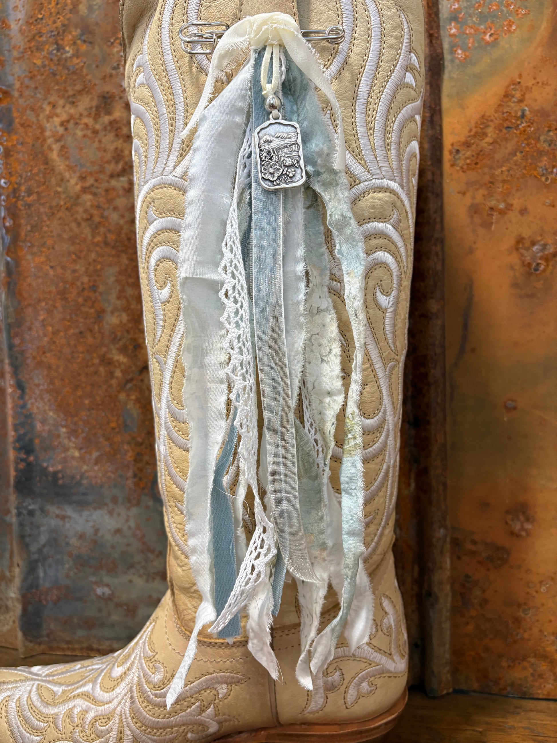 Cowboy Boot Ties Bows Dangles - Western Boho Cowgirl Handmade accessory - Wildflowers & Wild Horses