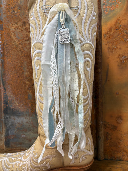Cowboy Boot Ties Bows Dangles - Western Boho Cowgirl Handmade accessory - Wildflowers & Wild Horses
