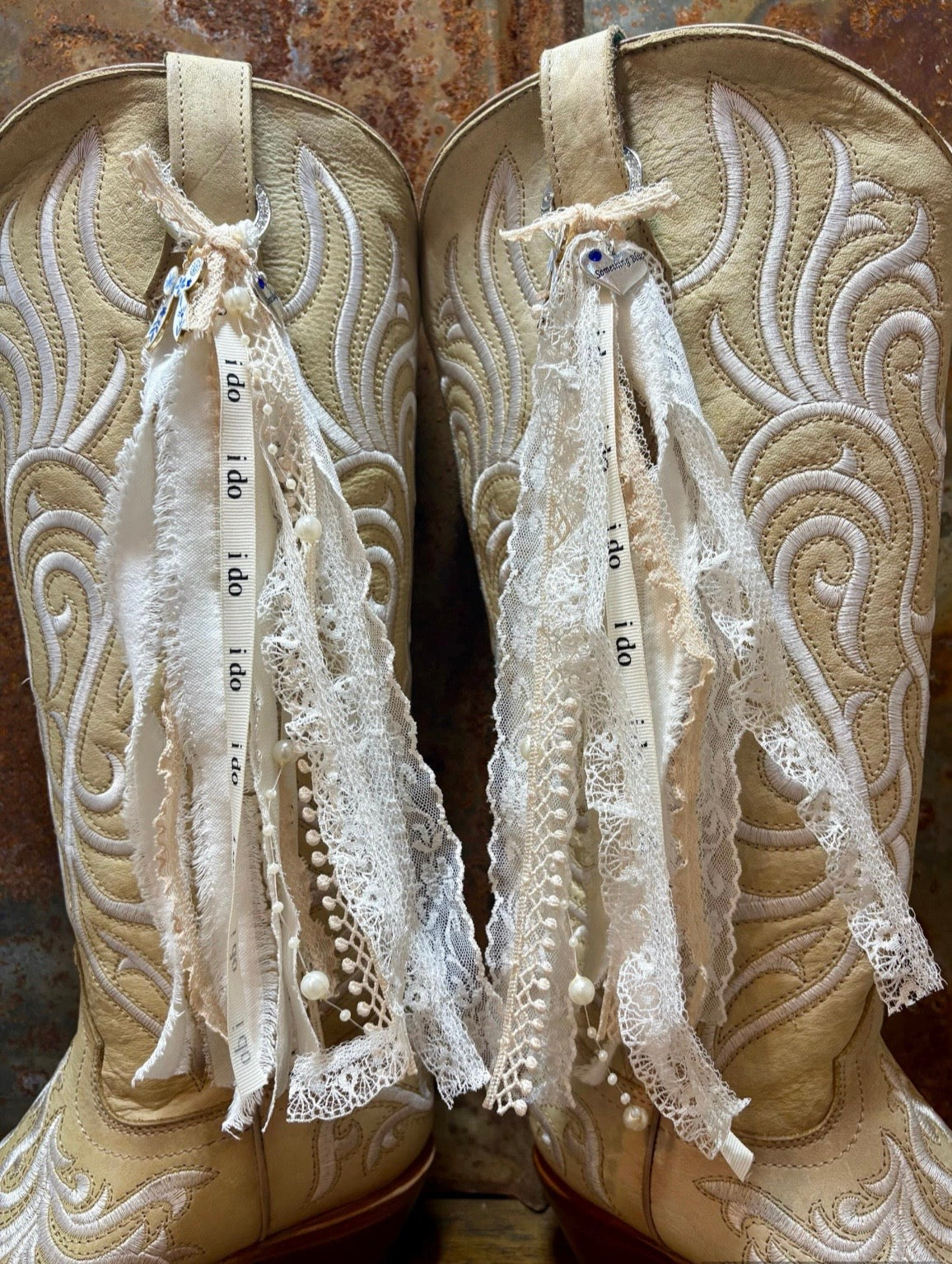 Wedding Cowboy Boot Ties Bows Dangles - Western Boho Cowgirl Handmade accessory - Speechless