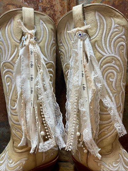 Wedding Cowboy Boot Ties Bows Dangles - Western Boho Cowgirl Handmade accessory - Speechless