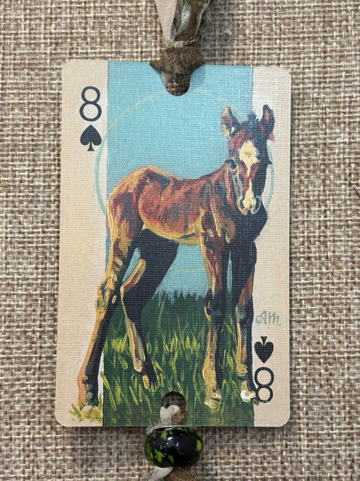 Handmade Car Rearview Mirror Charm: Foal Horse - Western Boho Playing Card Tassel