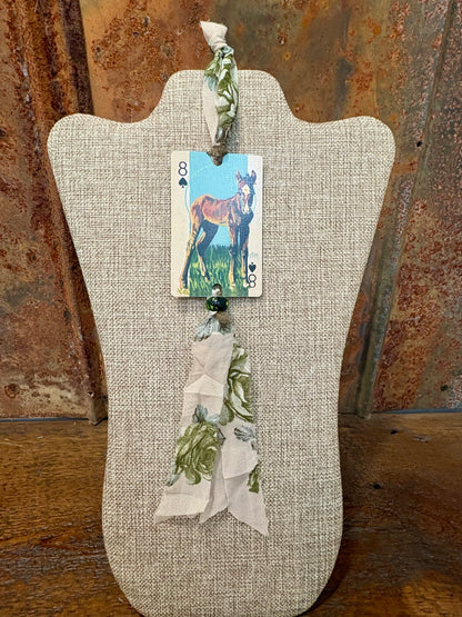 Handmade Car Rearview Mirror Charm: Foal Horse - Western Boho Playing Card Tassel