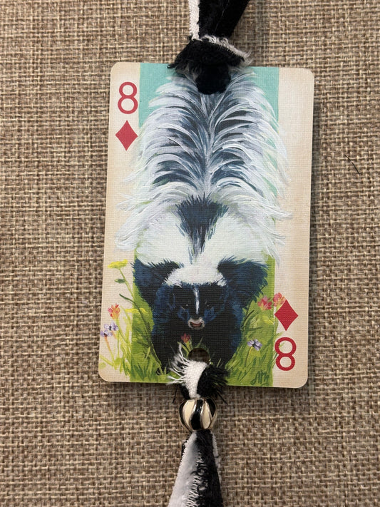 Handmade Car Rearview Mirror Charm: Skunk - Western Boho Playing Card Tassel