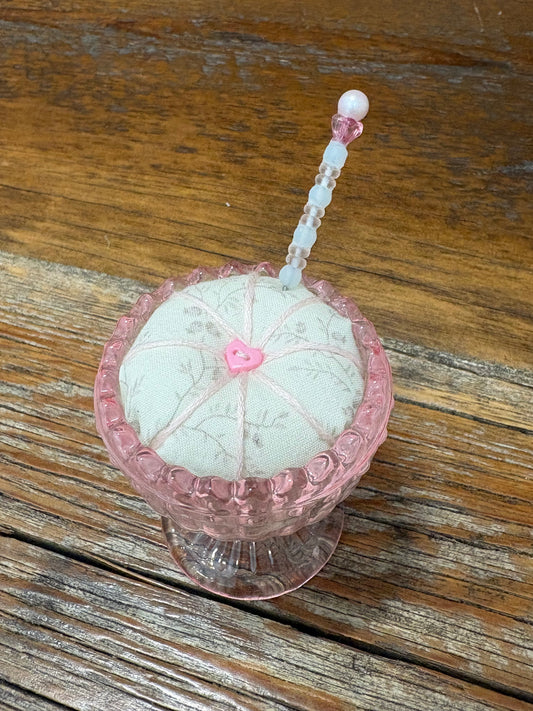 Handmade Egg Cup Pin Cushion – Decorative Mini Pincushion with Beaded Pin