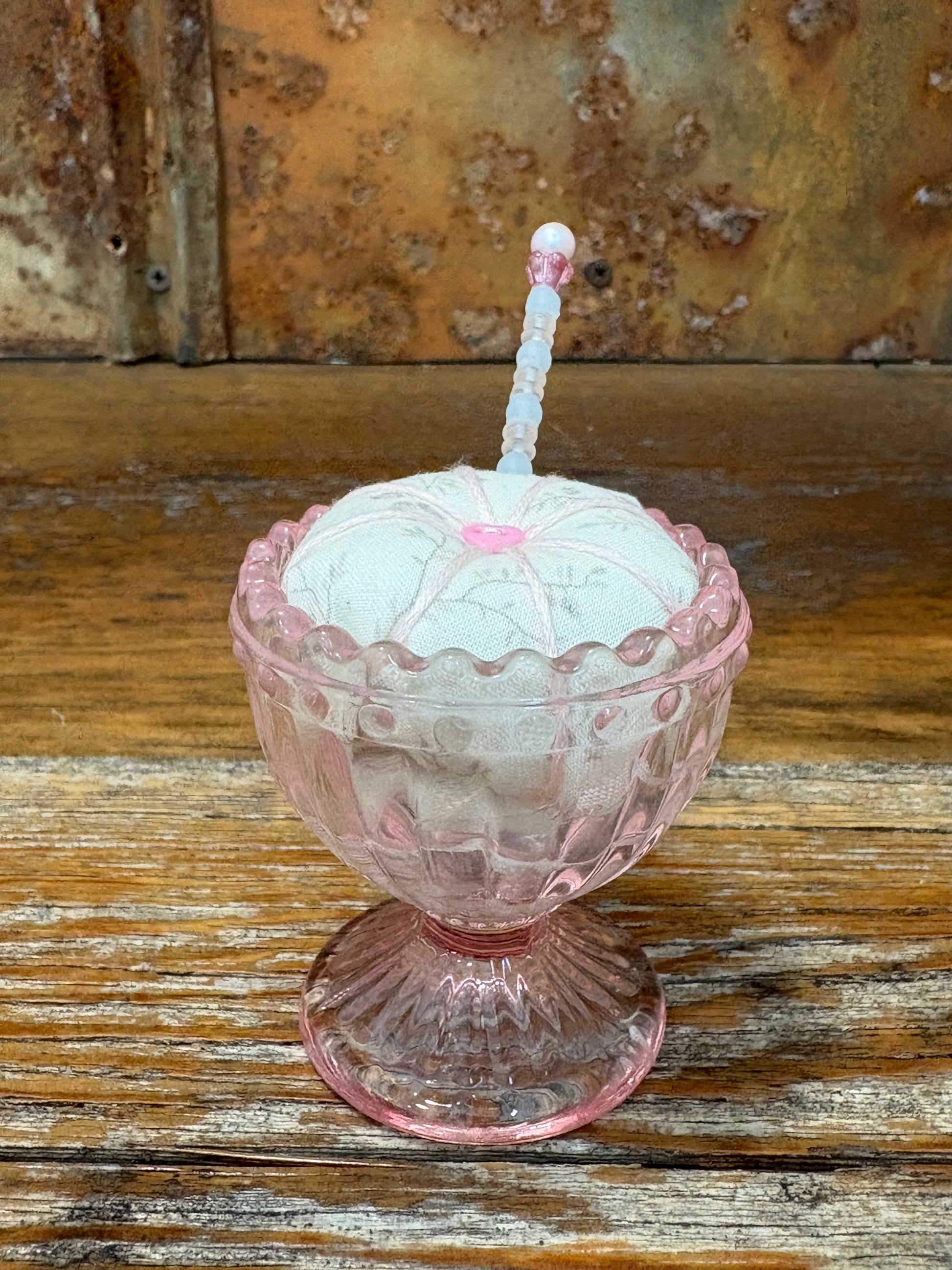 Handmade Egg Cup Pin Cushion – Decorative Mini Pincushion with Beaded Pin