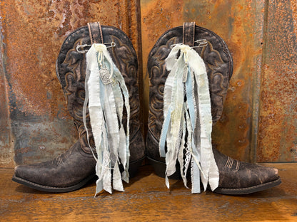 Cowboy Boot Ties Bows Dangles - Western Boho Cowgirl Handmade accessory - Wildflowers & Wild Horses