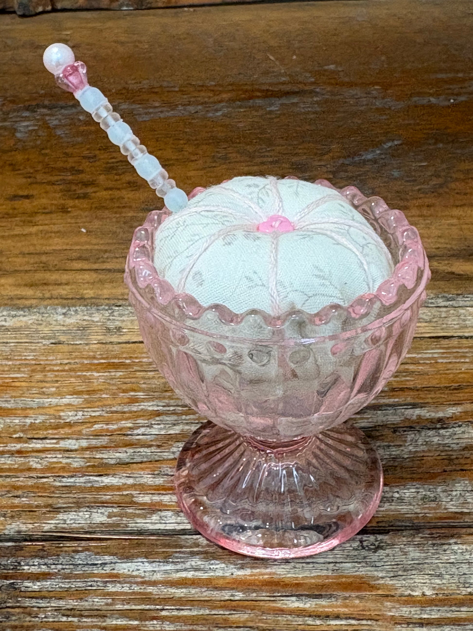 Handmade Egg Cup Pin Cushion – Decorative Mini Pincushion with Beaded Pin