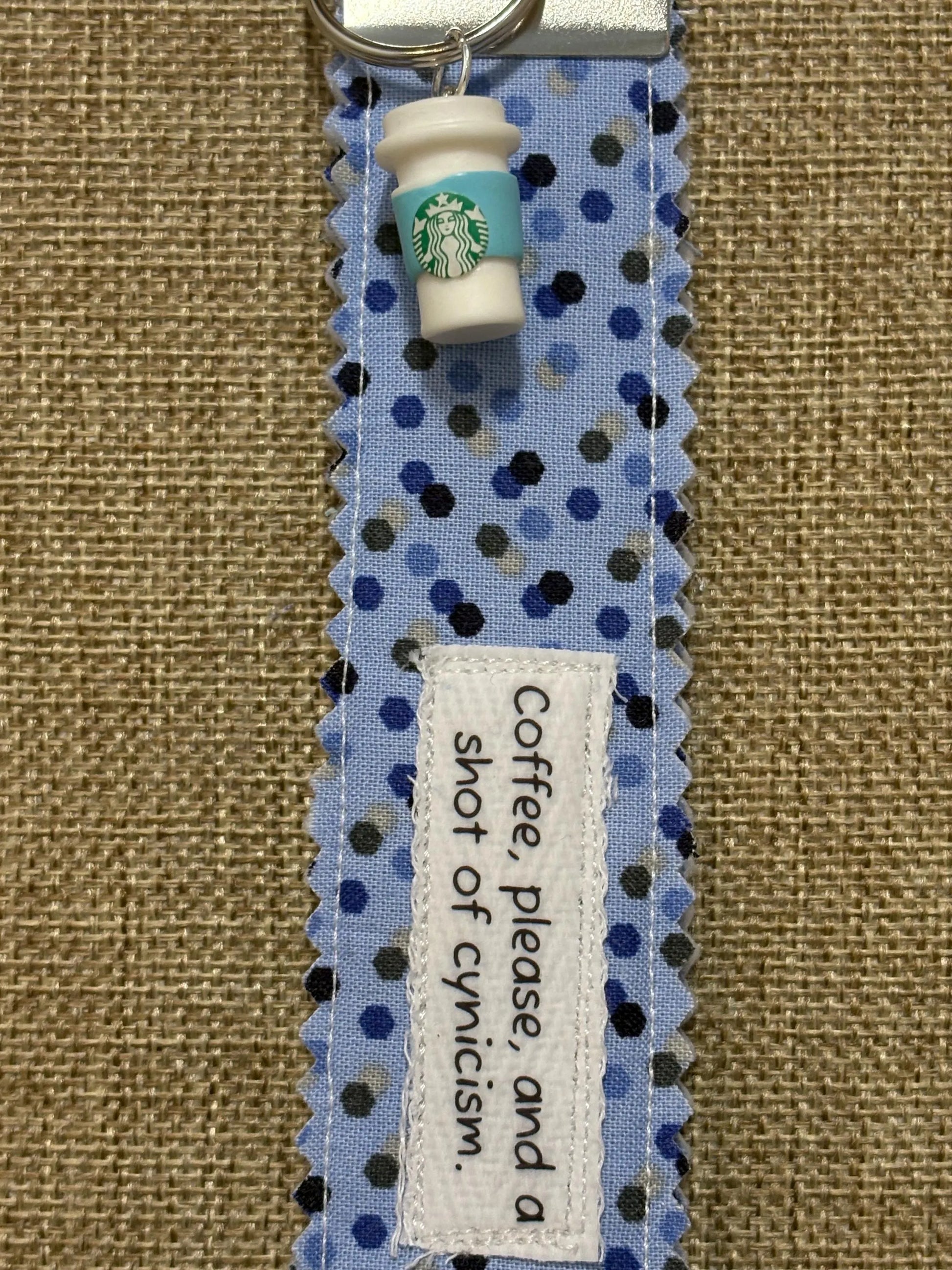 Homemade Homespun Fabric Gilmore Girls Themed Key Fob Keychain Coffee Please And A Shot Of Cynicism