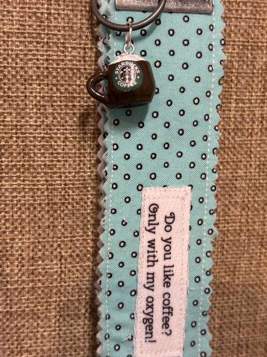 Homemade Homespun Fabric Gilmore Girls Themed Key Fob Keychain Do You Like Coffee? Only With My Oxygen