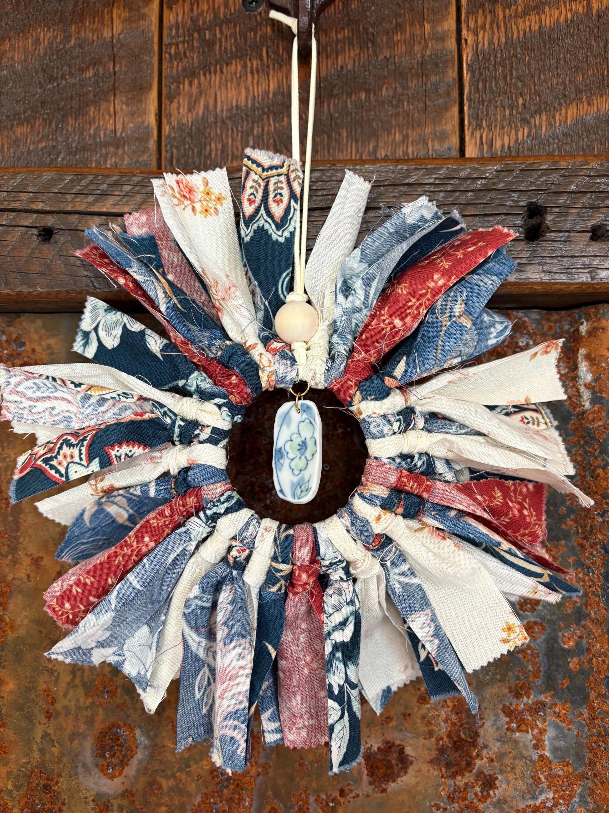 Fabric Wrapped Mini Mason Ring Wreath Boho Vibes Porcelain Charm