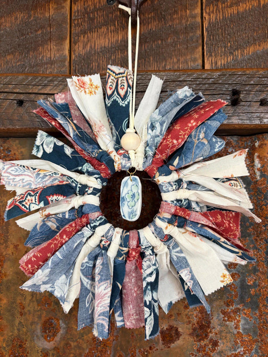 Fabric Wrapped Mini Mason Ring Wreath Boho Vibes Porcelain Charm