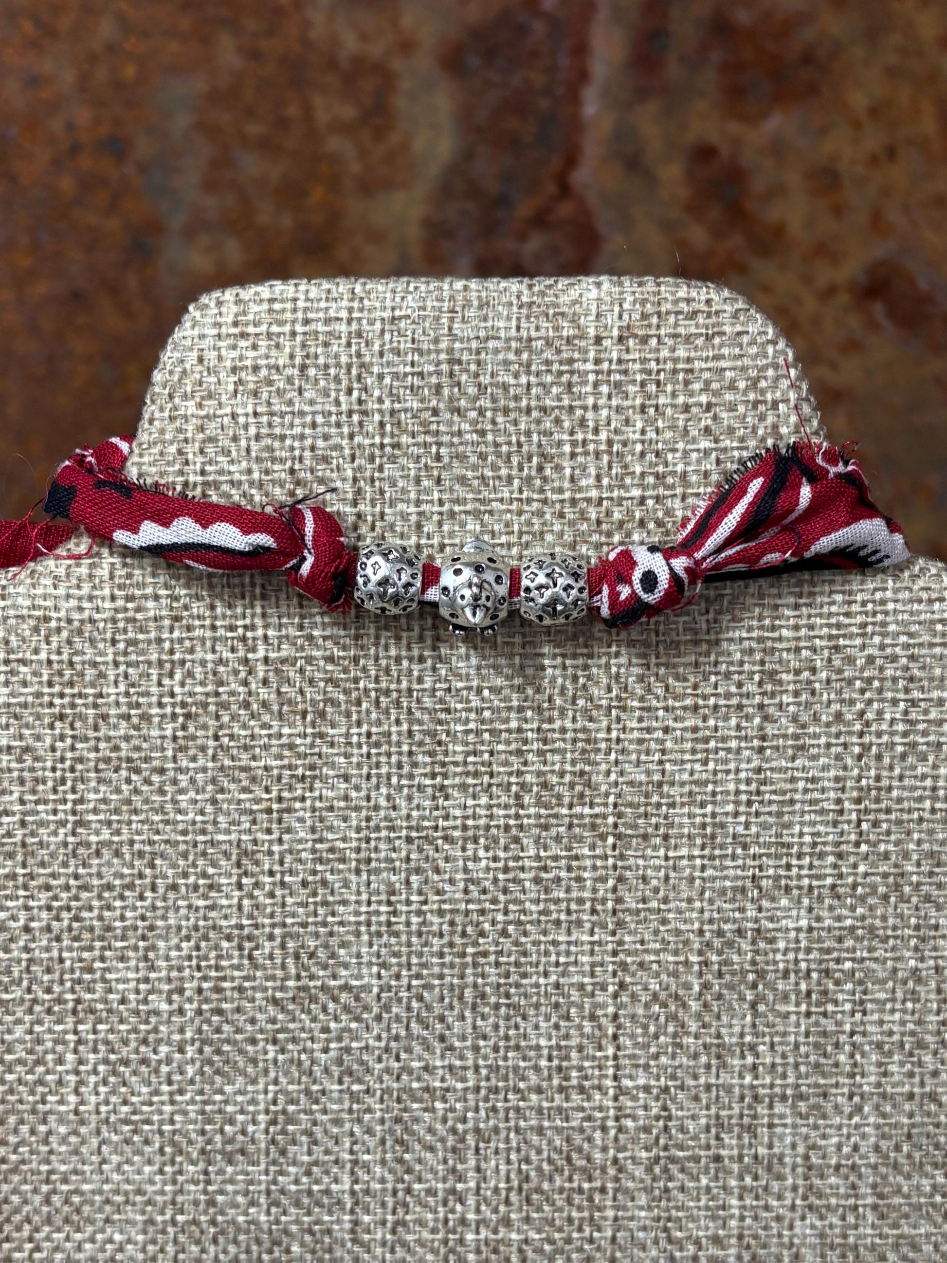 Handmade Bandana Denim Suede Cord Charm Bracelet w/ Adjustable Sliding Knot Chicken Bracelet