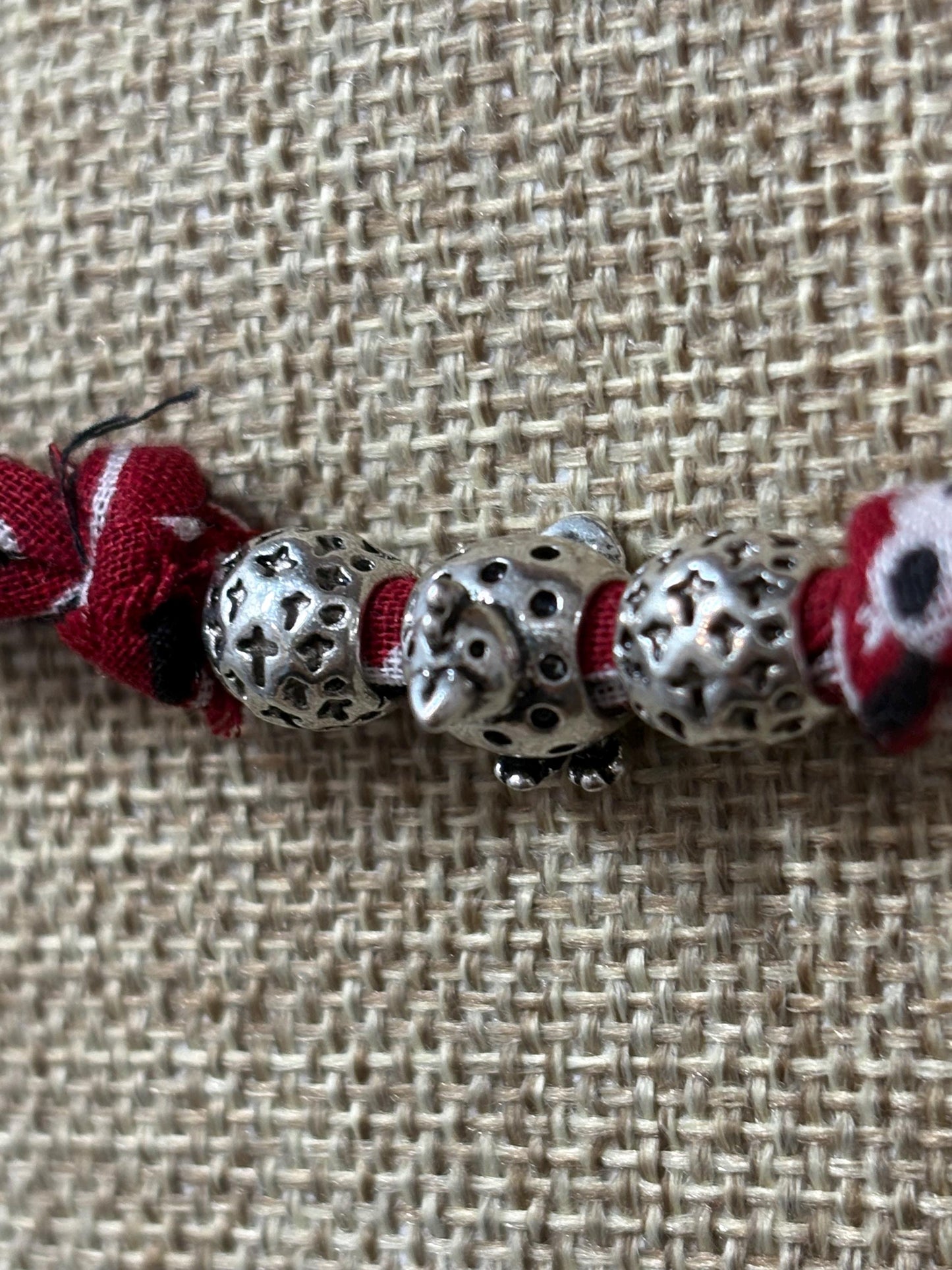Handmade Bandana Denim Suede Cord Charm Bracelet w/ Adjustable Sliding Knot Chicken Bracelet