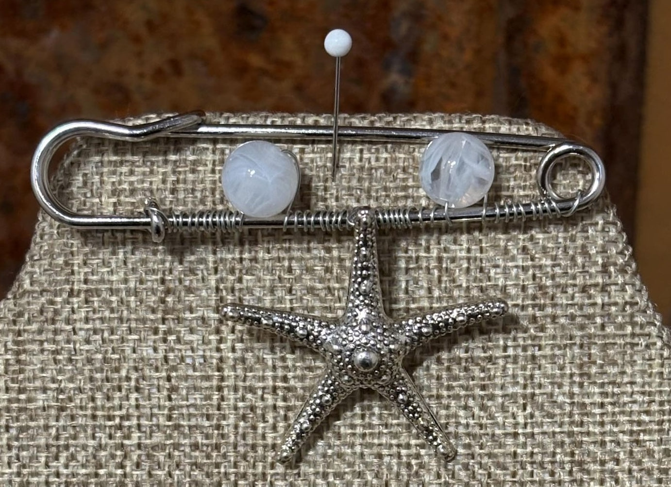 Handmade Beaded Safety Pin Brooch: Western Boho Fashion Accessory Starfish