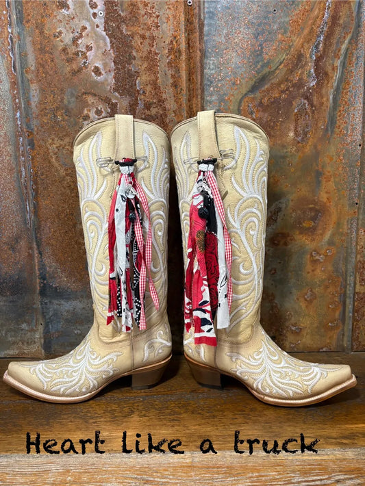 Cowboy Boot Ties Bows Dangles - Western Boho Cowgirl Handmade accessory - Heart like a truck