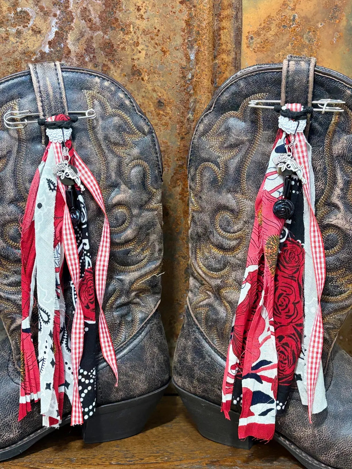 Cowboy Boot Ties Bows Dangles - Western Boho Cowgirl Handmade accessory - Heart like a truck