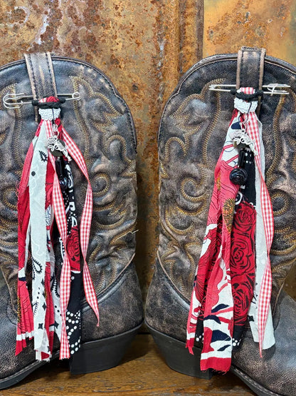 Cowboy Boot Ties Bows Dangles - Western Boho Cowgirl Handmade accessory - Heart like a truck