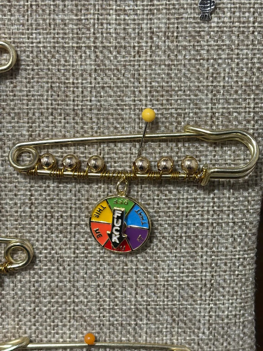 Handmade Beaded Safety Pin Brooch: Western Boho Fashion Accessory F@#k you spinner