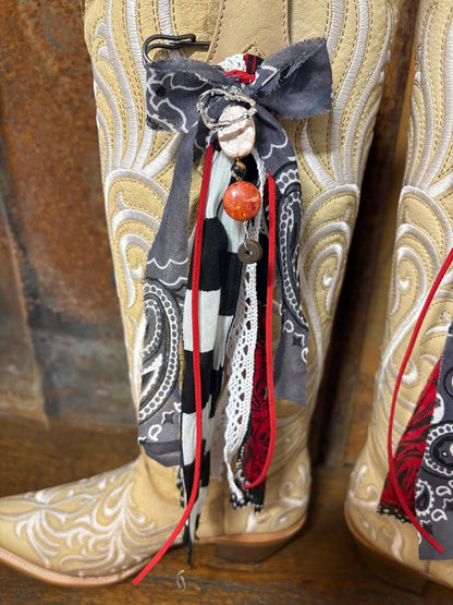 Cowboy Boot Ties Bows Dangles - Western Boho Cowgirl Handmade accessory - Heart like mine