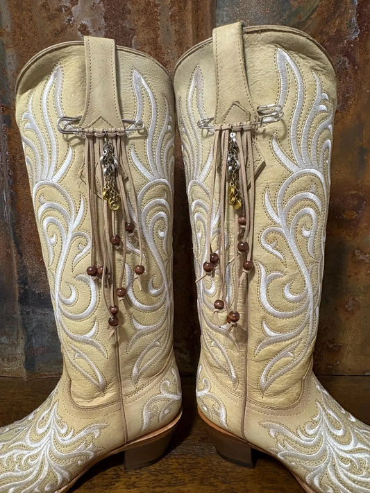 Cowboy Boot Ties Bows Dangles - Western Boho Cowgirl Handmade accessory - Man made a bar