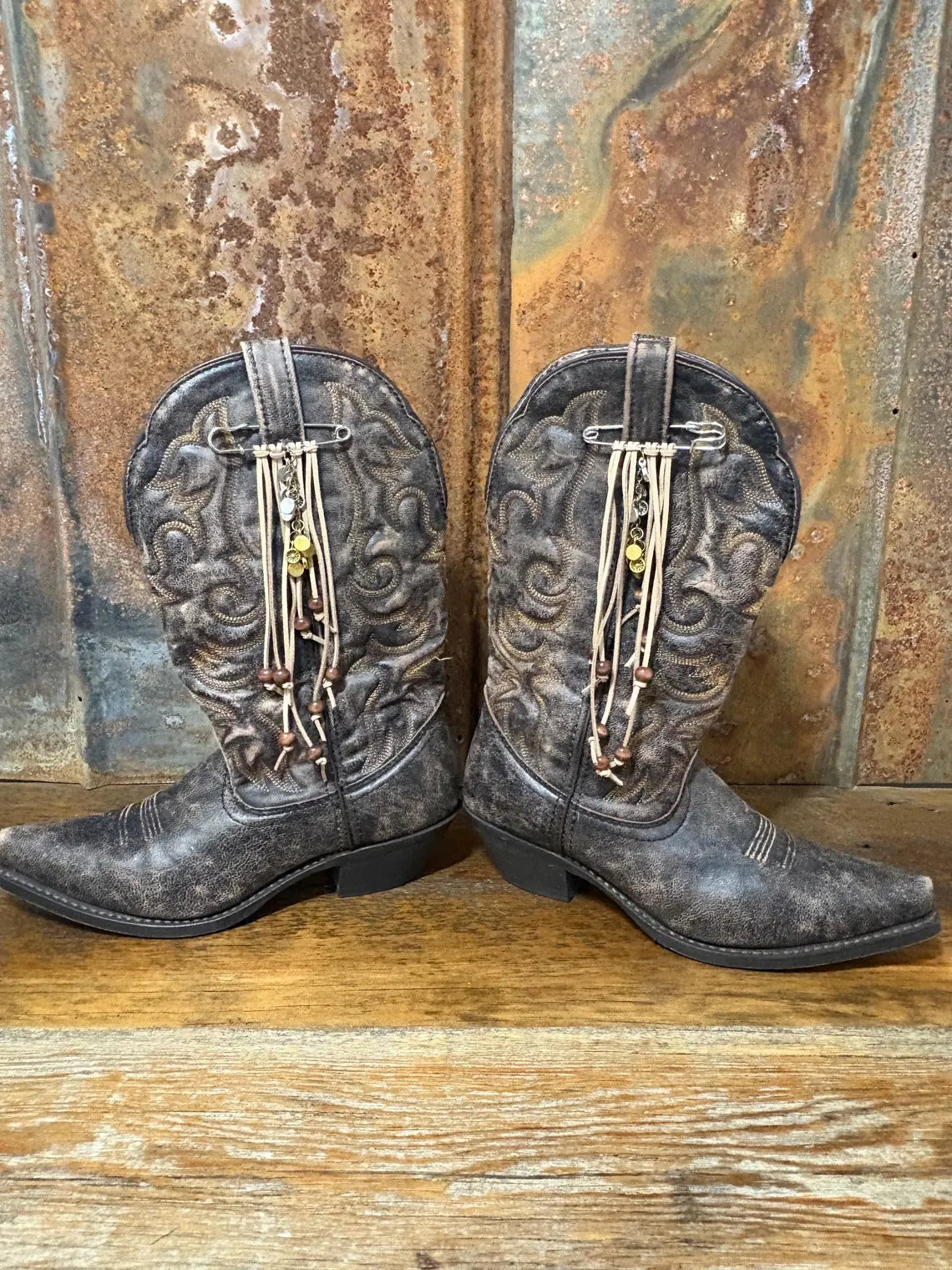 Cowboy Boot Ties Bows Dangles - Western Boho Cowgirl Handmade accessory - Man made a bar