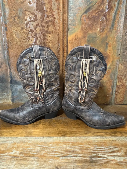 Cowboy Boot Ties Bows Dangles - Western Boho Cowgirl Handmade accessory - Man made a bar
