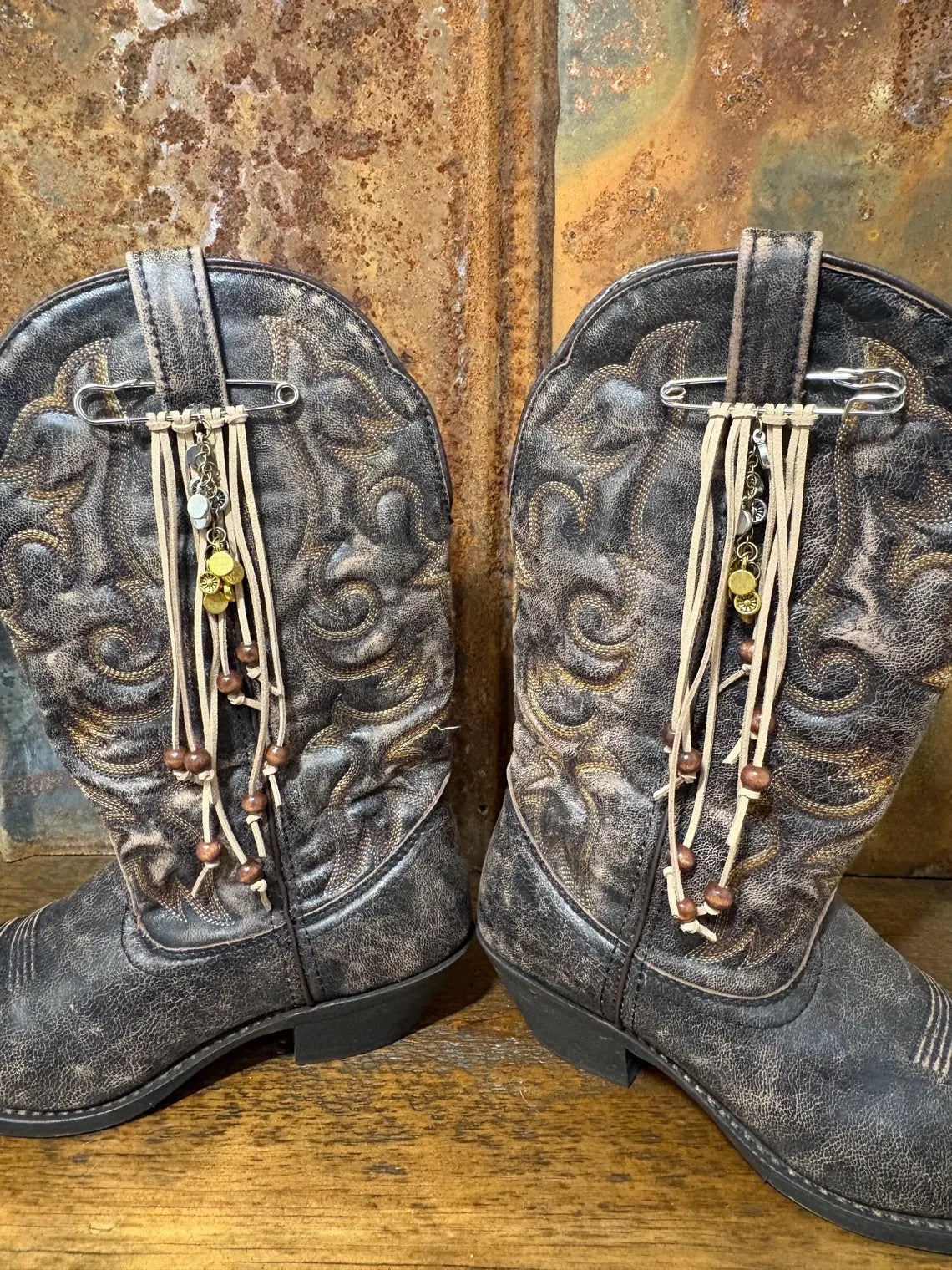 Cowboy Boot Ties Bows Dangles - Western Boho Cowgirl Handmade accessory - Man made a bar