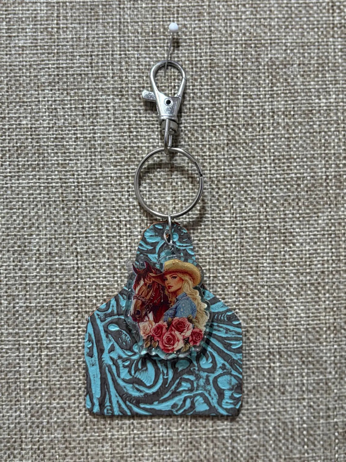 Handmade Genuine Leather Purse Backpack Charm Keychain Turquoise Cowgirl Tag