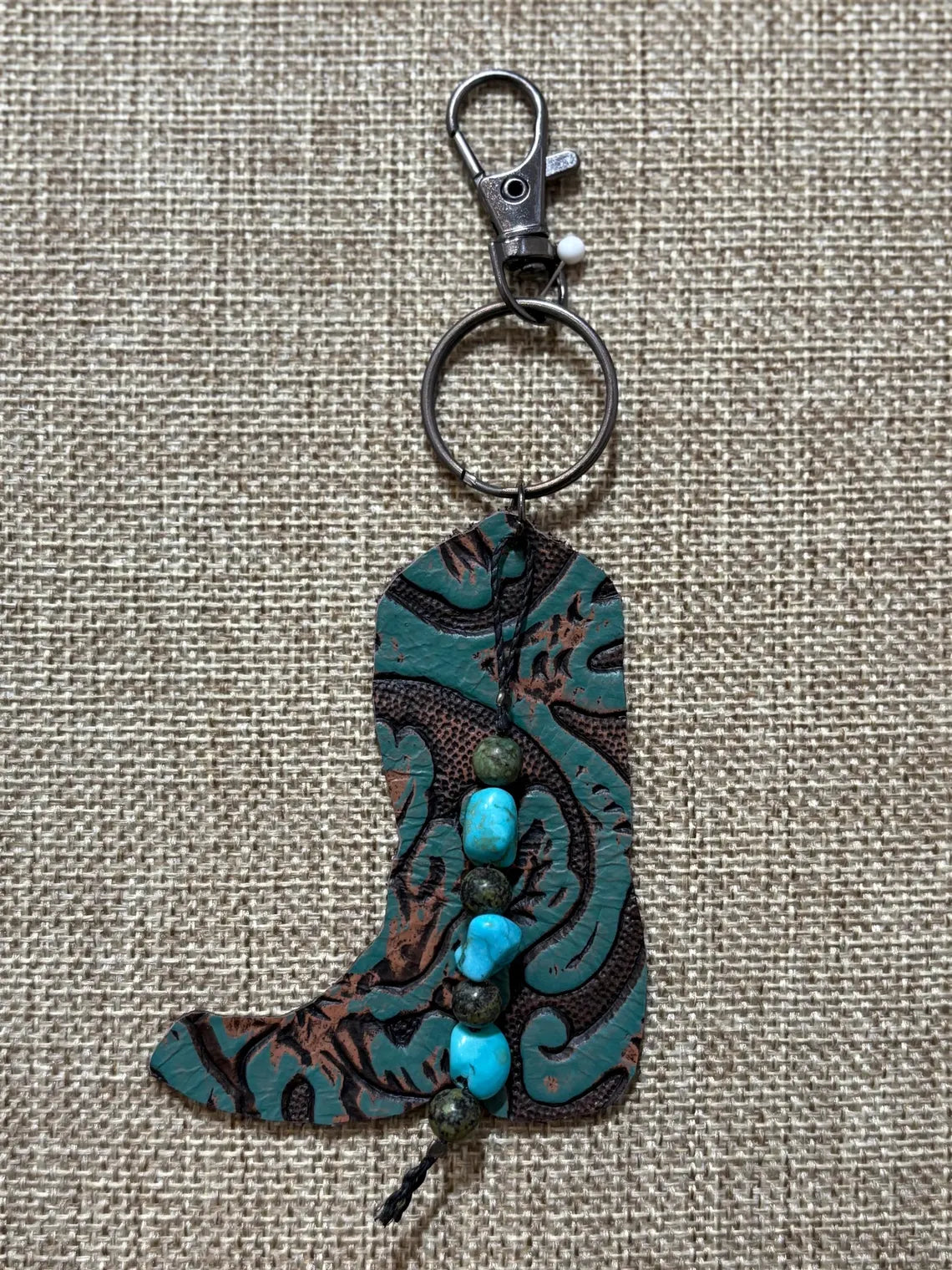 Handmade Genuine Leather Purse Backpack Charm Keychain Turquoise Boot