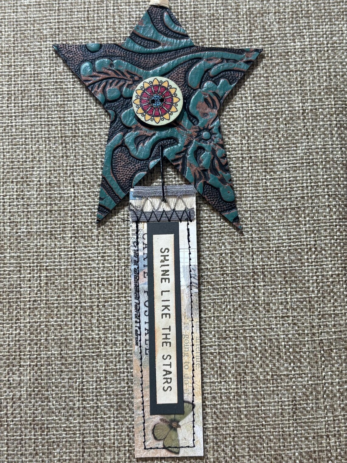 Embossed Leather Star Ornament: Western Boho Car Hanger, Scrapbook Tag - Shine like the stars