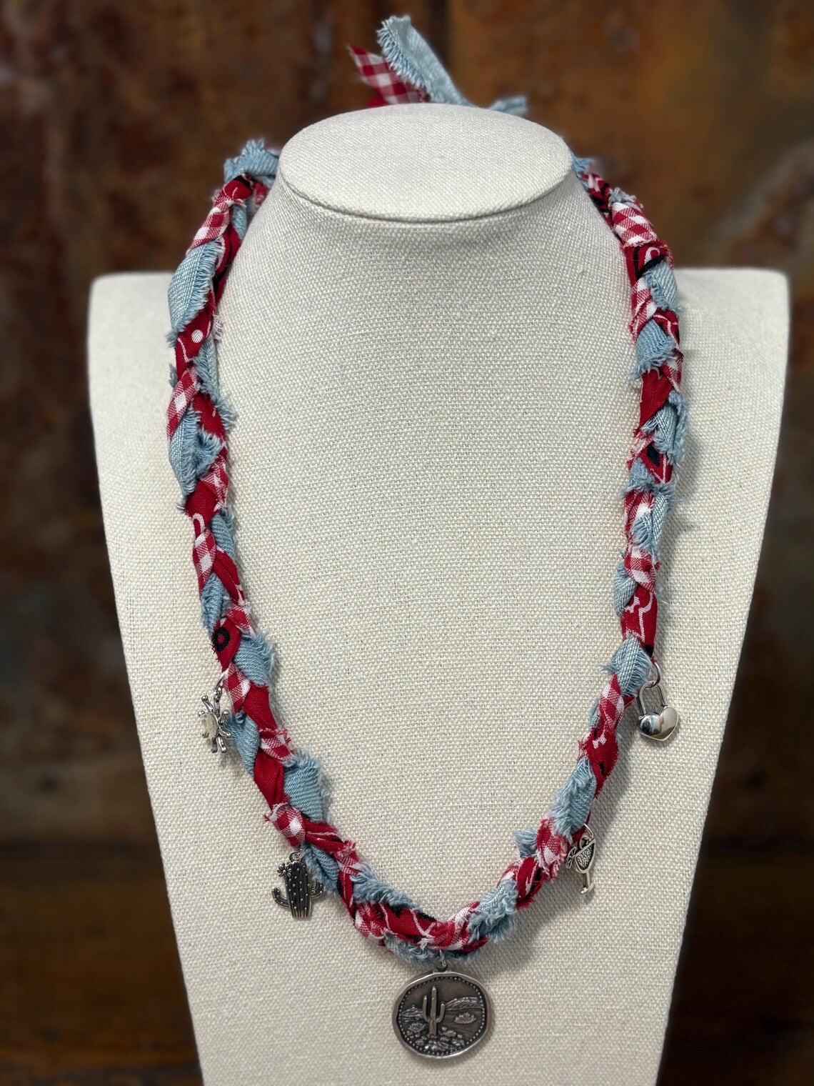 Bandana Charm Necklace - Handmade Western Boho Bandanna Jewelry - Sand in my Boots