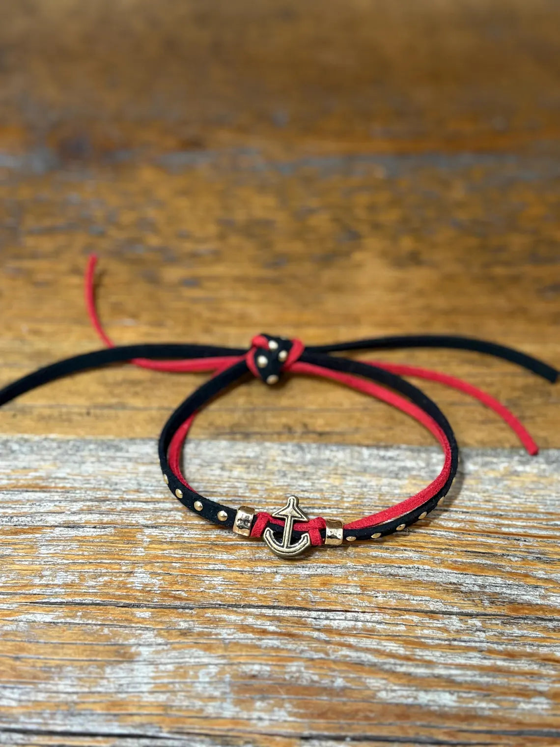 Handmade Bandana Denim Suede Cord Charm Bracelet w/ Adjustable Sliding Knot Anchor Bracelet
