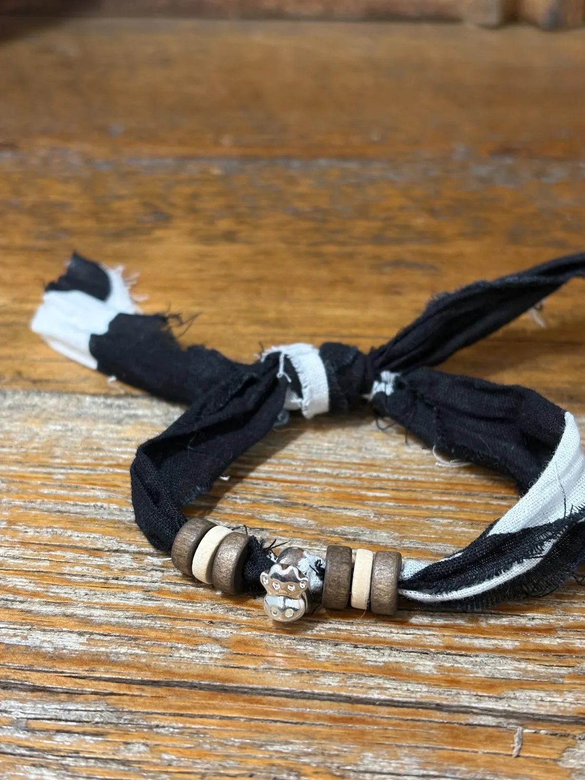 Handmade Bandana Denim Suede Cord Charm Bracelet w/ Adjustable Sliding Knot Cow Bracelet
