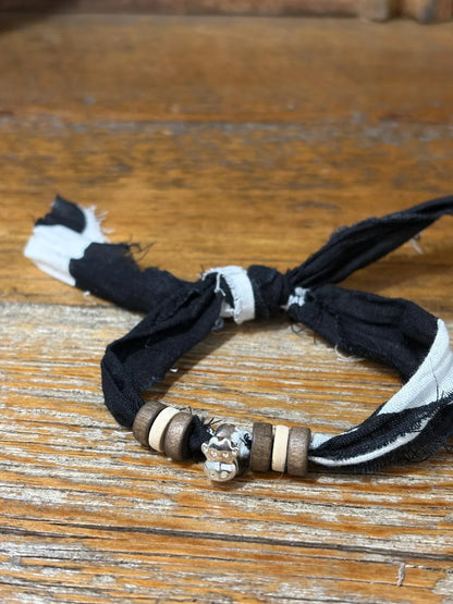 Handmade Bandana Denim Suede Cord Charm Bracelet w/ Adjustable Sliding Knot Cow Bracelet